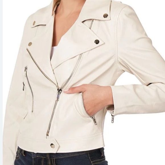 217 Zenana Outfitters Women's White Leather Jacket - Picture 1 of 3